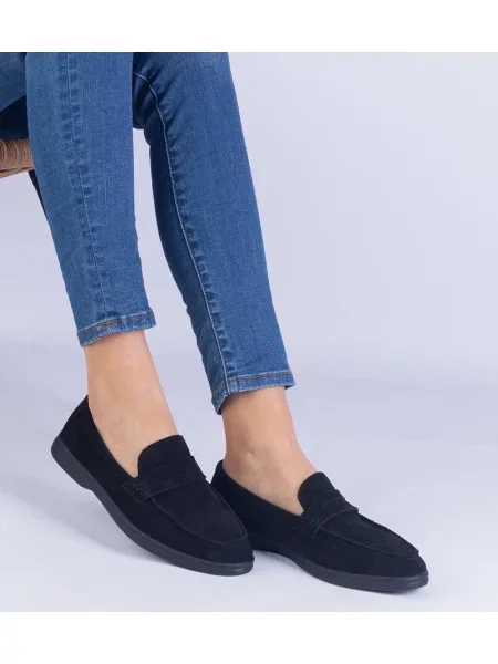 Semišové klasické loafers D/ceo s perforací černé