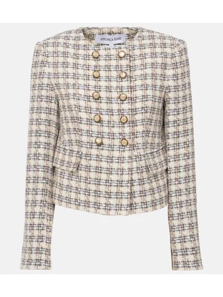 Geacă Veronica Beard în carouri din tweed alb