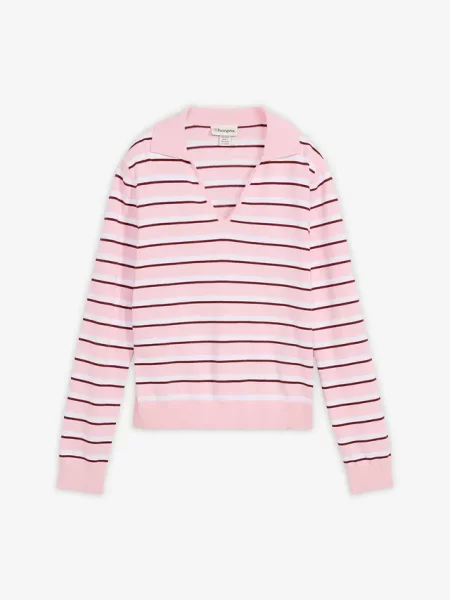 Sweter z kołnierzykiem polo z mieszanki bawełny biała