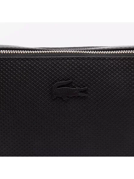Lacoste Unisex Chantaco Matowa Przeszywana Skórzana Torba Na Ramię Z Zamkiem Błyskawicznym czarna