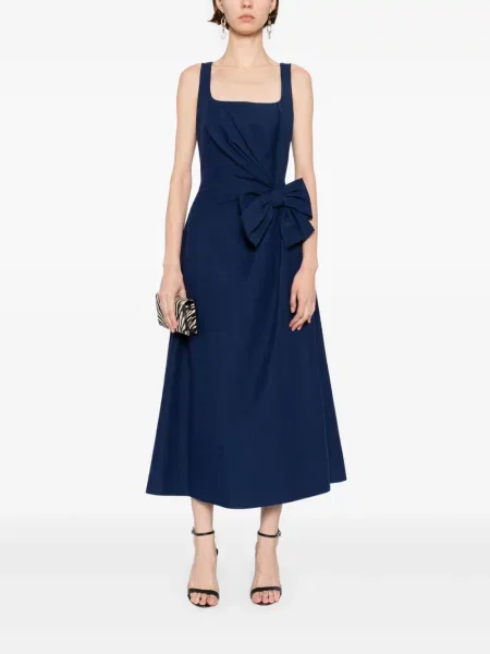 Костюм миди рокля Elie Saab с панделка до коляното синьо