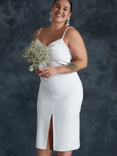 Fustă tip creion Trendyol cu talie înaltă alb