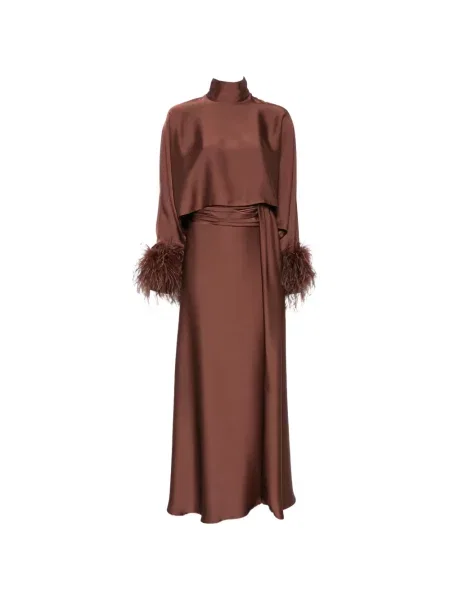 Rochie maxi Alessandro Legora din satin cu pene maro