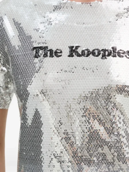 Tricou The Kooples cu paiete scurt argintiu