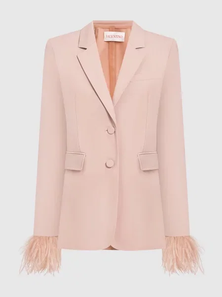 Жакет з вовни Dry Tailoring зі страусиним пір'ям Valentino бежевий