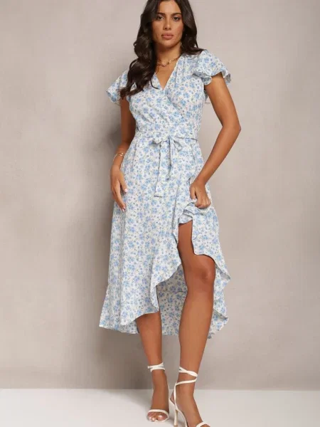 Rochie Tip Plic cu Flori Wakena albastră