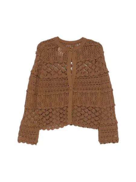 Kardigan Semicouture z falbankami ażurowy brązowy