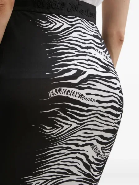 Fustă din denim Versace Jeans Couture cu imagine cu model zebră până la genunchi negru