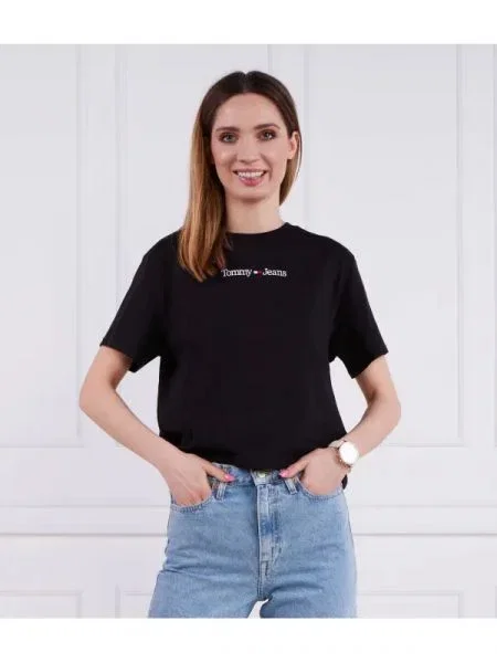 Tommy Jeans Tricou SERIF LINEAR negru