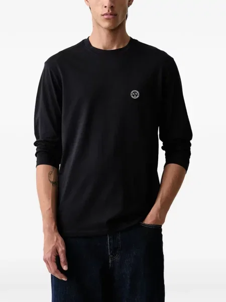 Lung tricou Armani Exchange cu autograf negru
