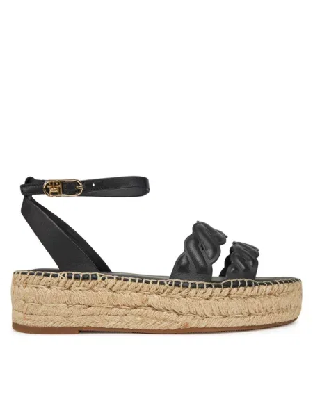 Tommy Hilfiger sandały skórzane LEATHER ROPE REAL ESPAD SANDAL na platformie czarny