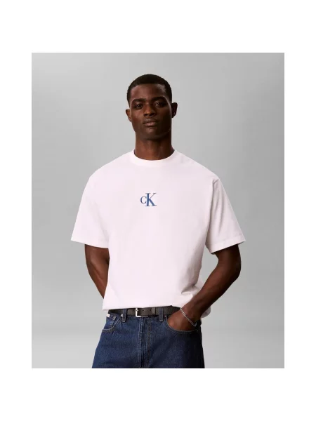 Koszulka z krótkim rękawem Calvin Klein Oversized Overlay Back Graphic niebieski S biały