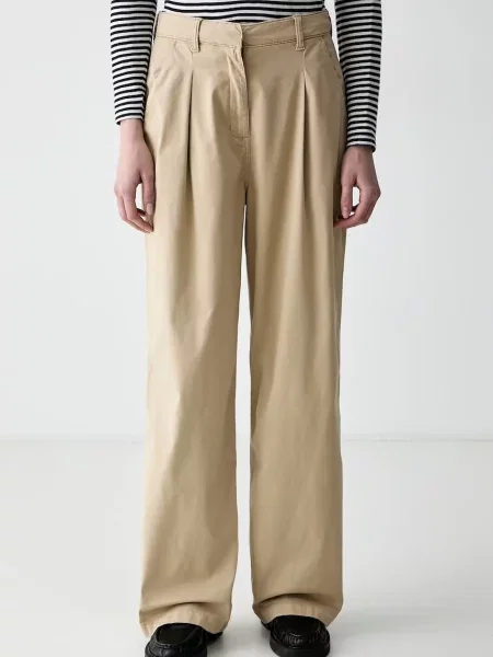 Tommy Jeans pantaloni wide leg pentru femei cu bej