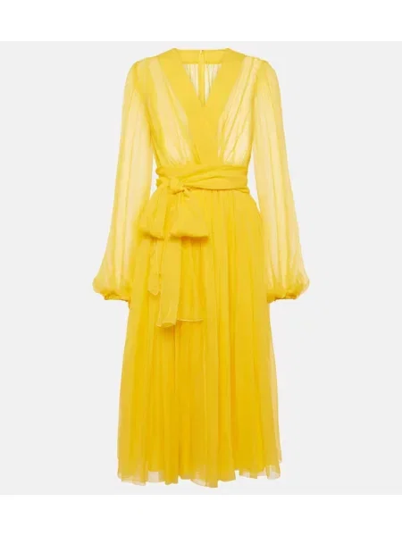 Jedwabna sukienka midi Dolce&gabbana do kolan garniturowa żółta