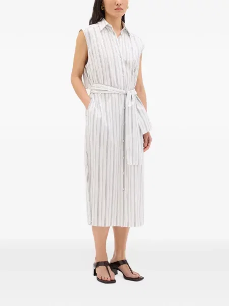 Rochie midi Another Tomorrow fără mâneci cu dungi alb