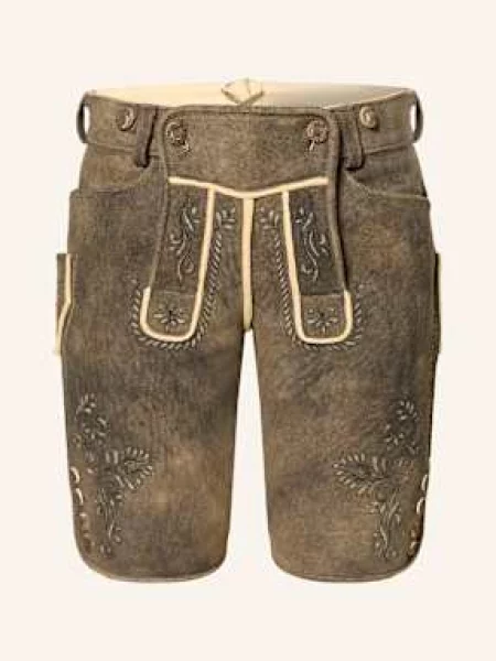 Beckert Kožené Krojové Kalhoty Ramsau tmavě hnědá/ tmavě šedá