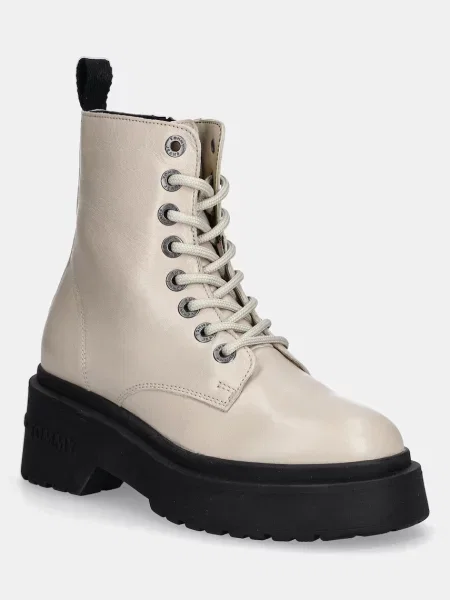 Tommy Jeans bocanci de piele TJW CHUNKY SHINY LEATHER BOOT bej
