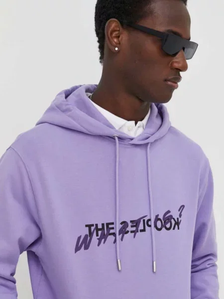 Bombažen pulover The Kooples s kapuco vijolična