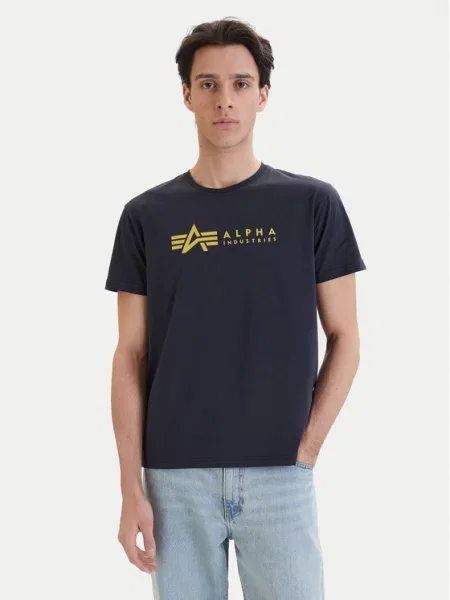 ALPHA INDUSTRIES Marškinėliai tamsiai mėlyna / geltona / juoda balta