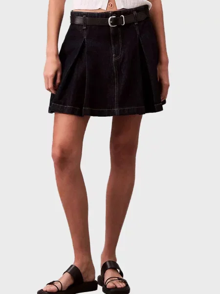 Плісирована джинсова спідниця Calvin Klein Jeans чорна