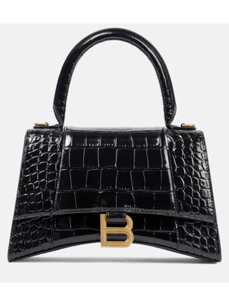 Mała torebka skórzana Balenciaga Hourglass skórzana czarna