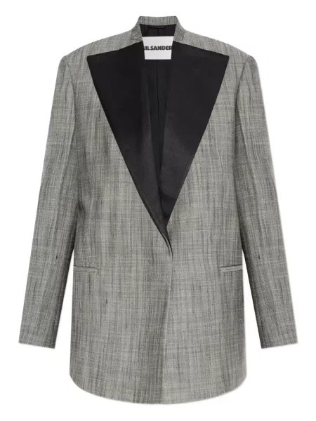 Geacă Jil Sander din satin în carouri gri