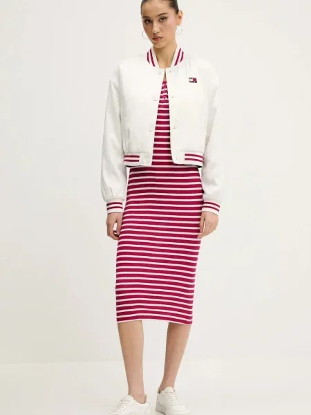 Tommy Jeans sukienka różowy midi dopasowana czerwona
