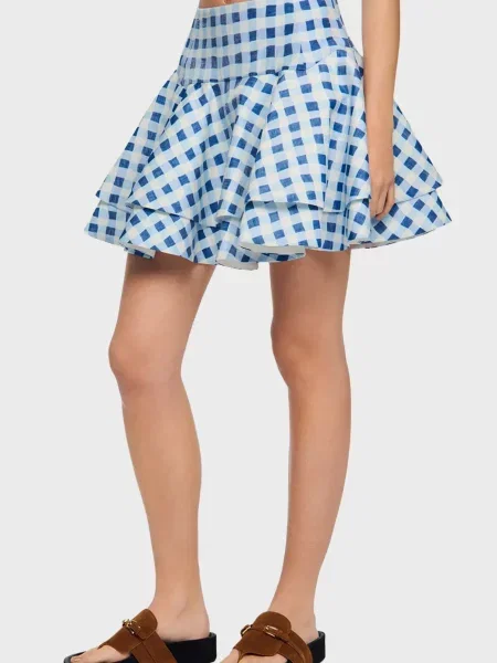 Льняная клетчатая юбка Sandro белая