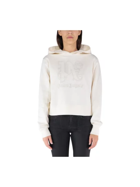 Krótka bluza z kapturem Palm Angels z kapturem biała