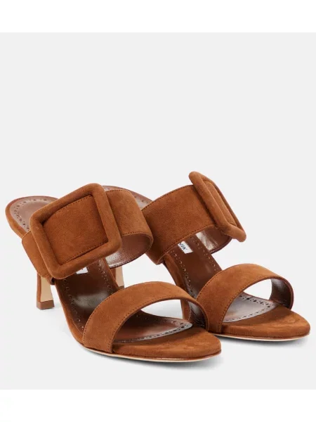 Papuci tip mules Manolo Blahnik din piele de căprioară maro