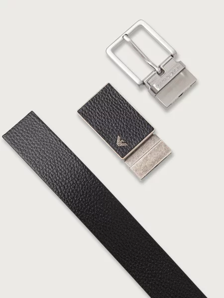 Bőr megfordítható öv Emporio Armani fekete
