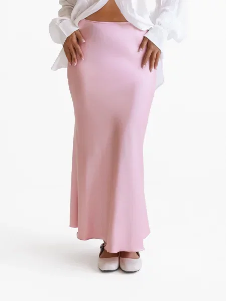 Сатинова Спідниця міді Lilove пудра