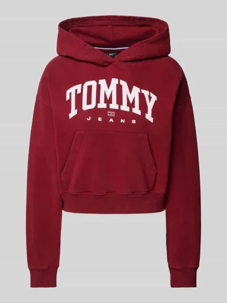 Bluza krótka z kapturem i nadrukiem z logo model ‘VARSITY’ Tommy Jeans bordowa