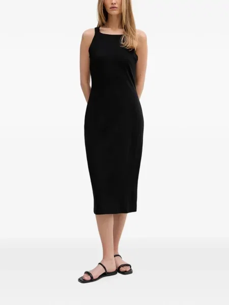 Rochie midi Dkny fără mâneci cu bretele cu autograf negru