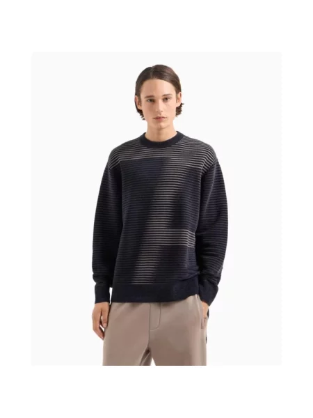 Sweter Armani Exchange z nadrukiem z okrągłym dekoltem niebieski