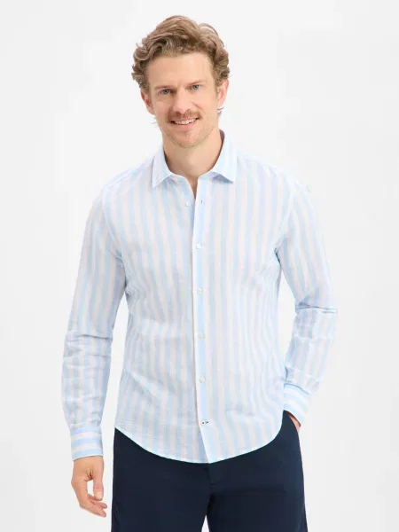 JOOP! koszula casual z zawartością lnu Mężczyźni Slim Fit len 38 niebieski