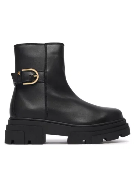 Tommy Hilfiger Μποτάκια Leather Chunky Th Buckled Boot μαύρο