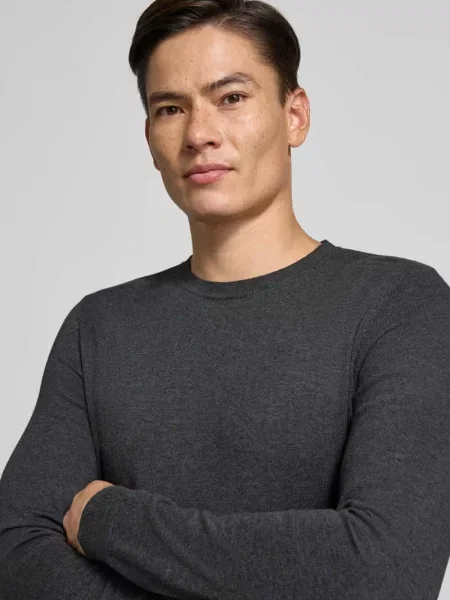Sweter z dzianiny o kroju regular fit z czystej bawełny model ‘BERG’ Selected Homme szary