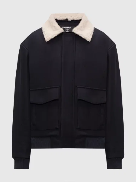 Куртка з вовною Balmain синя