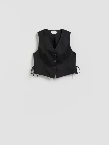 Reserved Жилет з льоном чорний