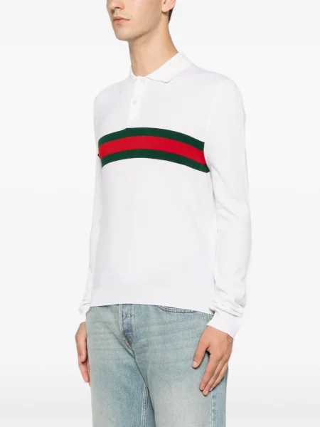 Tricou polo Gucci din cașmir cu dungi alb