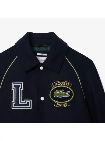 Lacoste Kurtka Premium Wool Varsity Badge granatowa