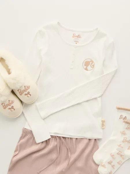 Піжама з довгим рукавом і штанами з легкої тканини Barbie кремовий