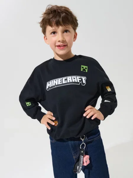 Sinsay mikina crewneck s výšivkou Minecraft černá