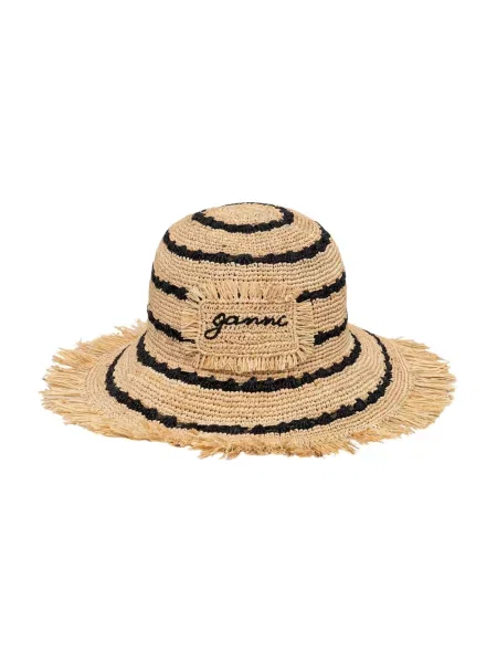 Kapelusz Ganni z logo beżowy