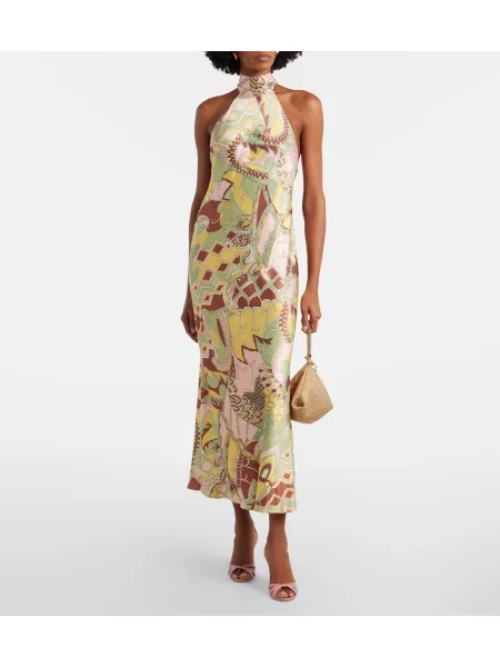 Rochie midi Rixo din satin cu imagine cu gât halter