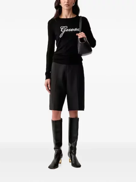 Lung pulover Guess cu autograf negru