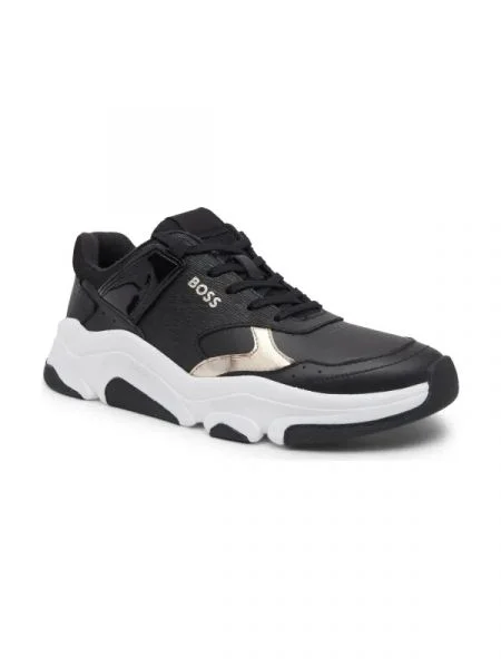 BOSS BLACK Sneakers Asher cu adaos de piele negru