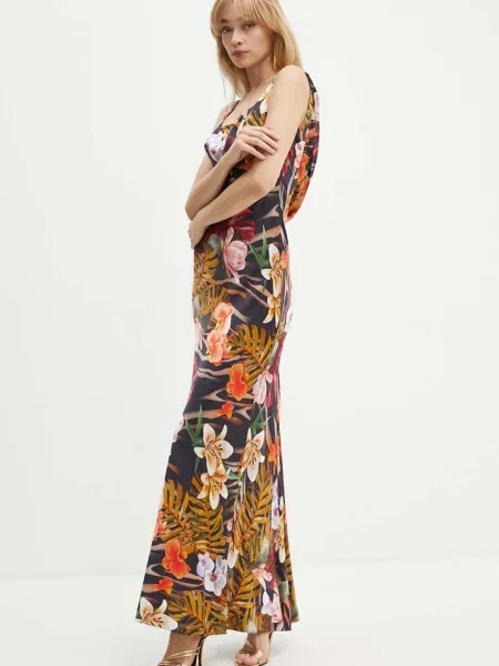 Рокля Marciano Guess ESTELLA дълга разкроена черно