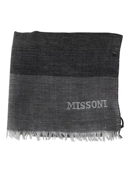 Szal Missoni wełniana w paski z paskiem szara